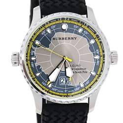 Pre Owned ساعة يد رجالية بربري "بعثة القطب الجنوبي بي يو7501" سيليكون مطاط و ستانلس ستيل رصاصية 43 مم