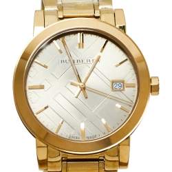 Pre Owned ساعة يد رجالية بربري "ذا سيتي بي يو9033" ستانلس ستيل ذهبي اللون شامبانيا 38 مم