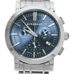 مملوكة مسبقًا Burberry Blue Stainless Steel Heritage Chronograph BU1360 Men's Wristwatch 40 mm