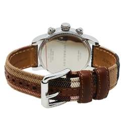 Pre Owned Burberry White Stainless Steel The Utilitarian House Check BU7820 Men's Wristwatch 42 mm