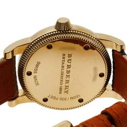 Pre Owned Burberry Beige Gold Tone Stainless Steel Leather Utilitarian BU7834 Men's Wristwatch 40 mm