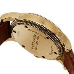 Pre Owned Burberry Beige Gold Tone Stainless Steel Leather Utilitarian BU7834 Men's Wristwatch 40 mm