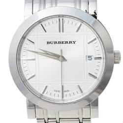 Pre Owned Burberry Silver Stainless Steel Heritage BU1350 Men's Wristwatch 38 mm