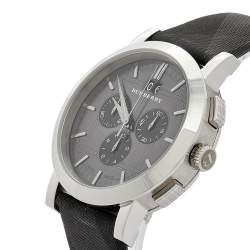 Burberry Grey Stainless Steel Leather BU1756 Men's Wristwatch 44mm