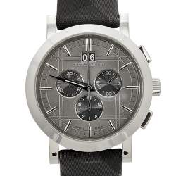 مملوكة مسبقًا Burberry Grey Stainless Steel Leather BU1756 Men's Wristwatch 44mm