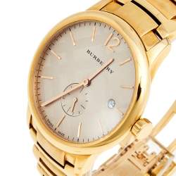 Pre Owned Burberry Champagne Rose Gold Plated Stainless Steel Classic Round BU10013 Men's Wristwatch 40 mm