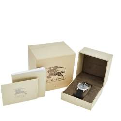 مملوكة مسبقًا ساعة يد رجالية بربري هيريتدج BU9024 جلد ستانلس ستيل رصاصي 38 مم