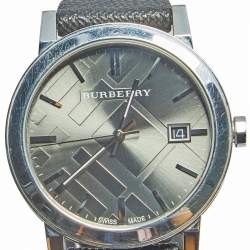 مملوكة مسبقًا ساعة يد رجالية بربري هيريتدج BU9024 جلد ستانلس ستيل رصاصي 38 مم