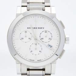 Pre Owned Burberry Silver Stainless Steel The City BU9750 Men's Wristwatch 38 mm