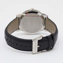 Pre Owned Burberry Silver Stainless Steel Leather The City BU9008 Men's Wristwatch 38 mm