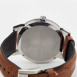 Pre Owned Burberry Black Stainless Steel Leather The City BU9905 Men's Wristwatch 42 mm