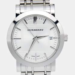 Pre Owned Burberry Silver Stainless Steel Heritage BU1350 Men's Wristwatch 38 mm