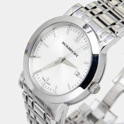 Pre Owned Burberry Silver Stainless Steel Heritage BU1350 Men's Wristwatch 38 mm