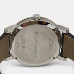 Pre Owned Burberry Grey Stainless Steel Leather Heritage BU9024 Men's Wristwatch 38 mm