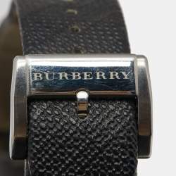 Pre Owned Burberry Grey Stainless Steel Leather Heritage BU9024 Men's Wristwatch 38 mm