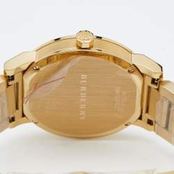 Pre Owned Burberry Gold Check Stamped Gold Plated Stainless Steel The City BU9038 Unisex Wristwatch 38 mm
