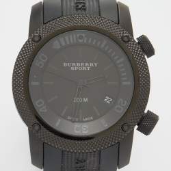 Pre Owned Burberry Black PVD Coated Stainless Steel Rubber Sport BU7724 Men's Wristwatch 44 mm