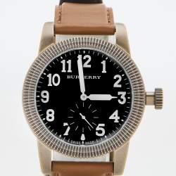 مملوكة مسبقًا Burberry Black Ion Plated Stainless Steel Leather Military BU7831 Men's Wristwatch 40 mm 