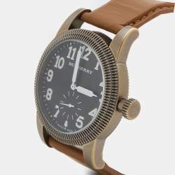 مملوكة مسبقًا Burberry Black Ion Plated Stainless Steel Leather Military BU7831 Men's Wristwatch 40 mm 