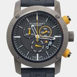 Pre Owned Burberry Grey PVD Coated Stainless Steel Rubber Endurance BU7713 Men's Wristwatch 44 mm