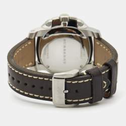 Pre Owned Burberry Beige Stainless Steel Calf Leather The Britain BBY1101 Men's Wristwatch 43.50 mm