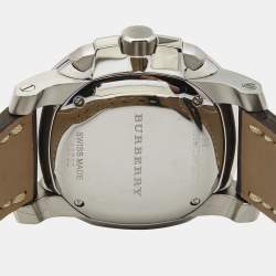 Pre Owned Burberry Beige Stainless Steel Calf Leather The Britain BBY1101 Men's Wristwatch 43.50 mm
