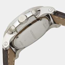 Pre Owned Burberry Beige Stainless Steel Calf Leather The Britain BBY1101 Men's Wristwatch 43.50 mm