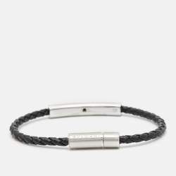 Bvlgari Bvlgari Black Braided Leather Silver Tone Bracelet