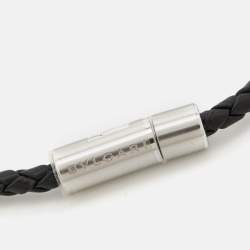 Bvlgari Bvlgari Black Braided Leather Silver Tone Bracelet