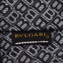 Pre Owned Bvlgari Grey Monogram Silk Jacquard Skinny Tie 