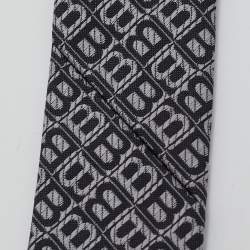 Pre Owned Bvlgari Grey Monogram Silk Jacquard Skinny Tie 