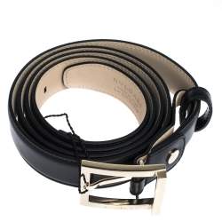 Pre Owned Bvlgari Black Leather  Buckle Belt 110CM