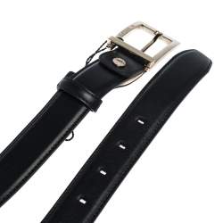 Pre Owned Bvlgari Black Leather  Buckle Belt 110CM