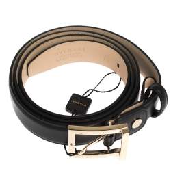 Pre Owned Bvlgari Black Leather Buckle Belt 110CM