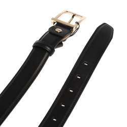 Pre Owned Bvlgari Black Leather Buckle Belt 110CM