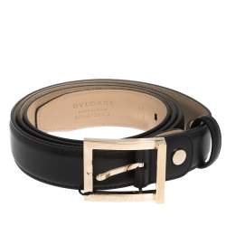 Pre Owned Bvlgari Black Leather Buckle Belt 110CM