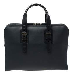 Bvlgari Deep Midnight Blue Leather Zip Briefcase