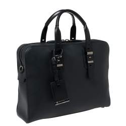 Bvlgari Deep Midnight Blue Leather Zip Briefcase