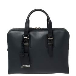 Bvlgari Deep Midnight Blue Leather Zip Briefcase