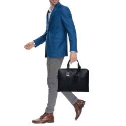 Bvlgari Deep Midnight Blue Leather Zip Briefcase