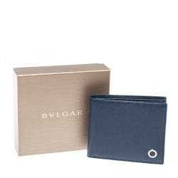Bvlgari Navy Blue Grained Leather Bifold Wallet