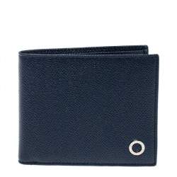 Bvlgari Navy Blue Grained Leather Bifold Wallet