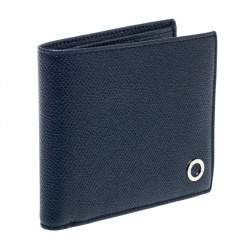Bvlgari Navy Blue Grained Leather Bifold Wallet