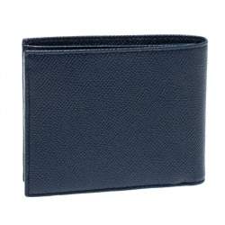 Bvlgari Navy Blue Grained Leather Bifold Wallet