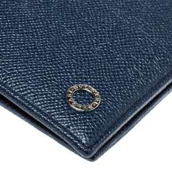 Bvlgari Navy Blue Grained Leather Bifold Wallet
