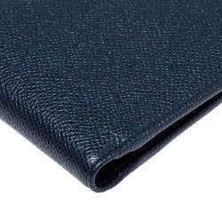Bvlgari Navy Blue Grained Leather Bifold Wallet