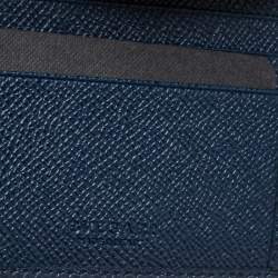 Bvlgari Navy Blue Grained Leather Bifold Wallet