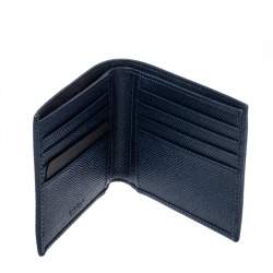 Bvlgari Navy Blue Grained Leather Bifold Wallet