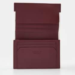 Bvlgari Burgundy/White Leather Card Holder