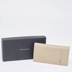 Bvlgari Two Tone Beige Leather Bifold Long Wallet